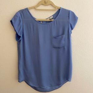 Periwinkle cap sleeve silk blouse with pocket